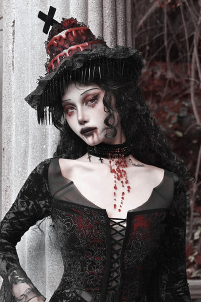 Crimson Blood Gothic Mesh Tail Hat