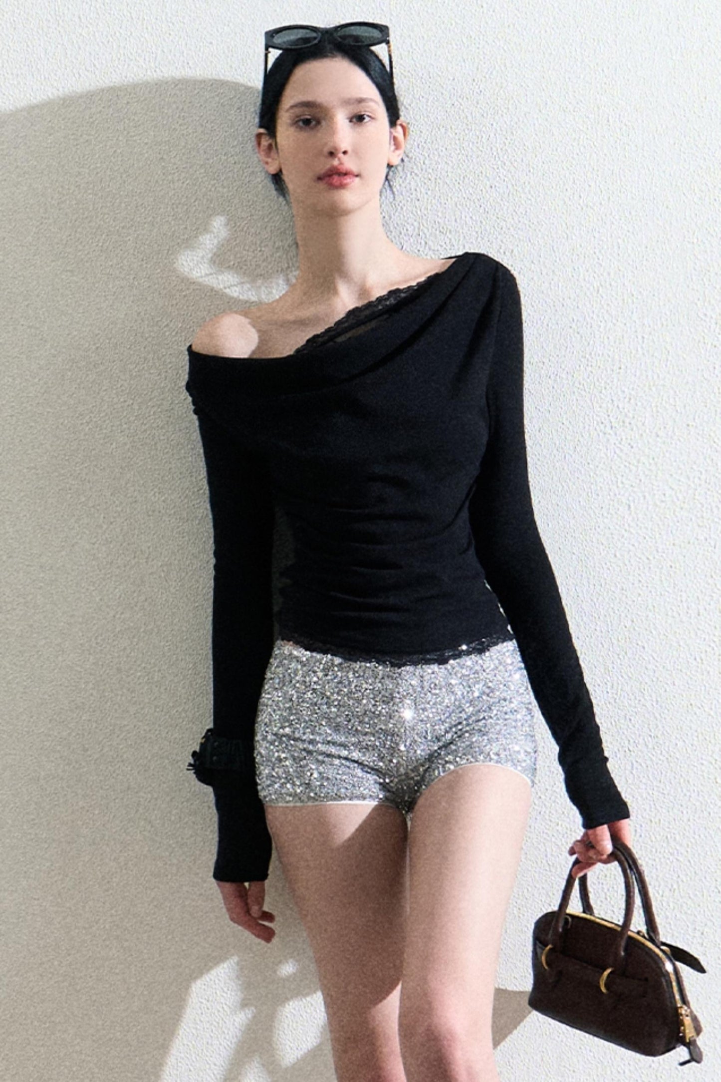 Slim Knit Hollow Lace Top