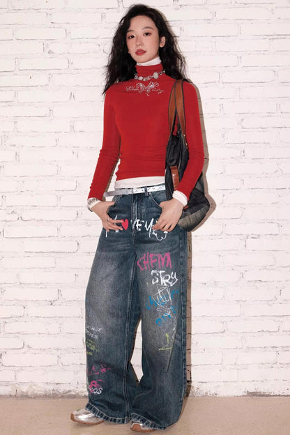Childish Graffiti Wide-Leg Jeans