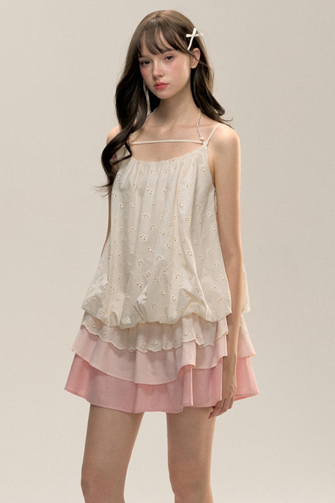 Gradient Pleated Drawstring Dress