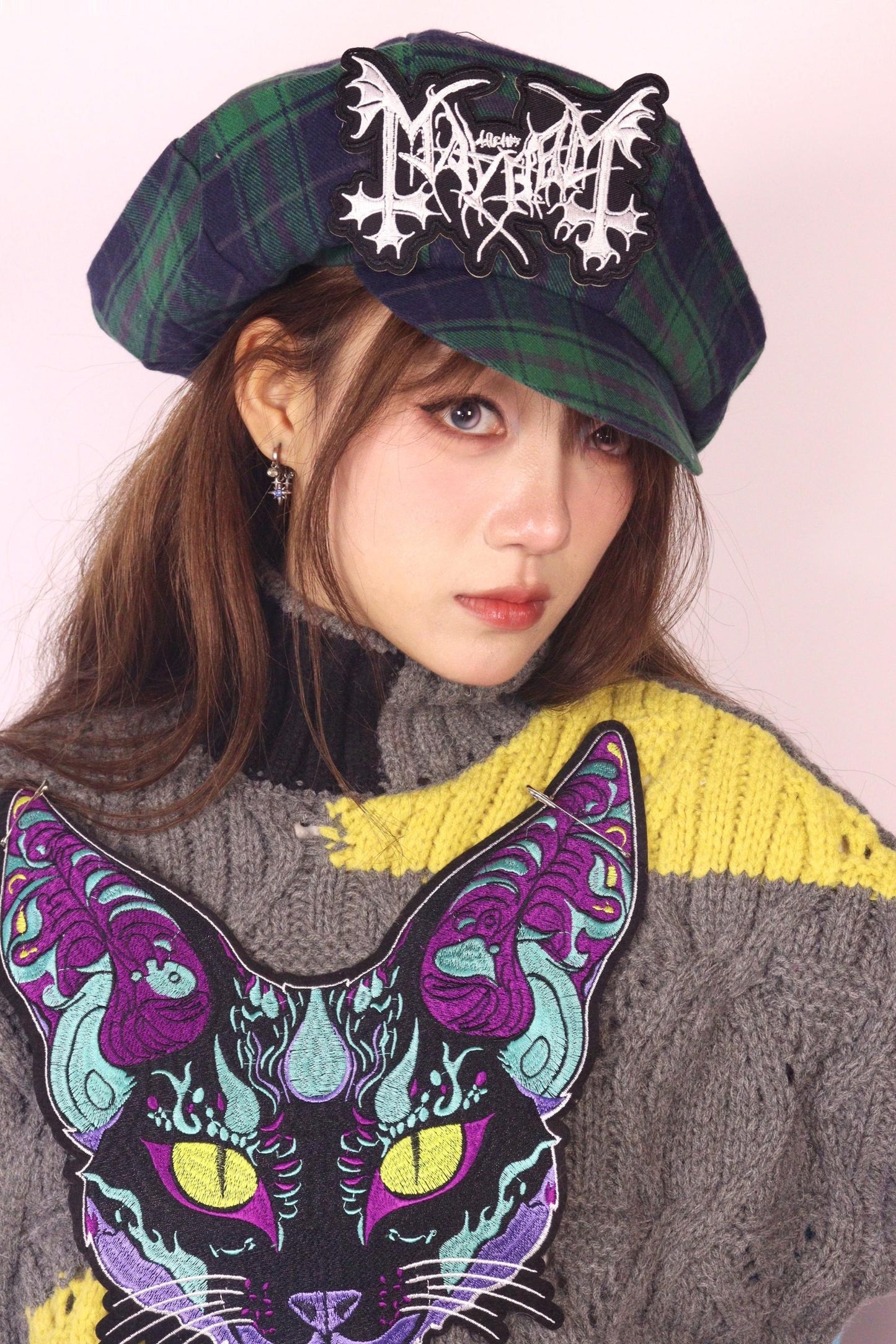 Green Plaid Beret Cap