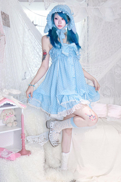 Polka Dot Chiffon Bow Dress Jacket Set-Up