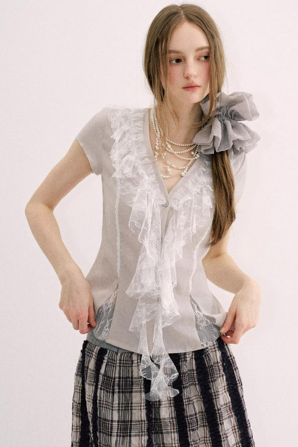 Misty Gray Lace A-Line Top