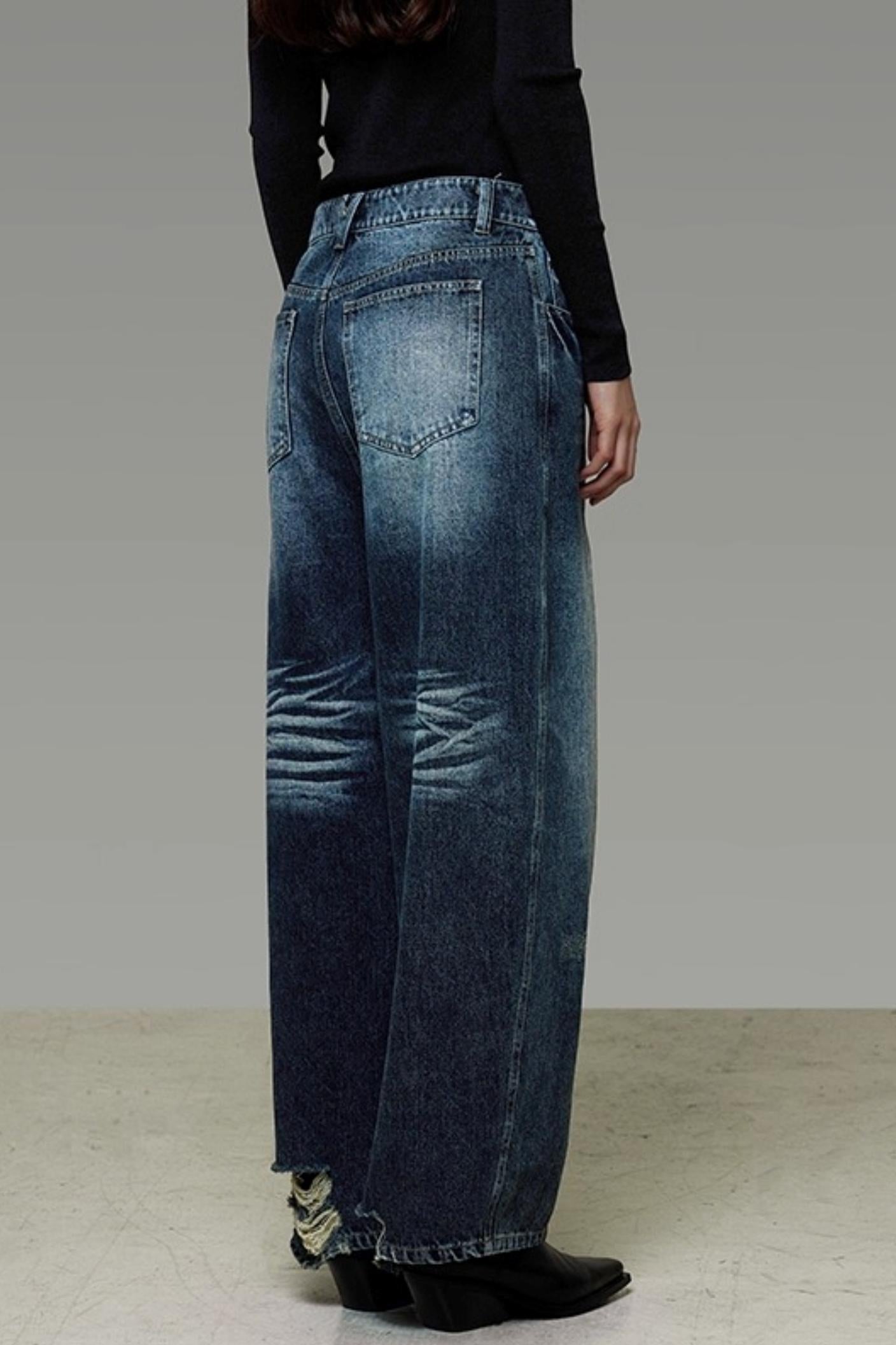 Retro Washed Wide-Leg Jeans