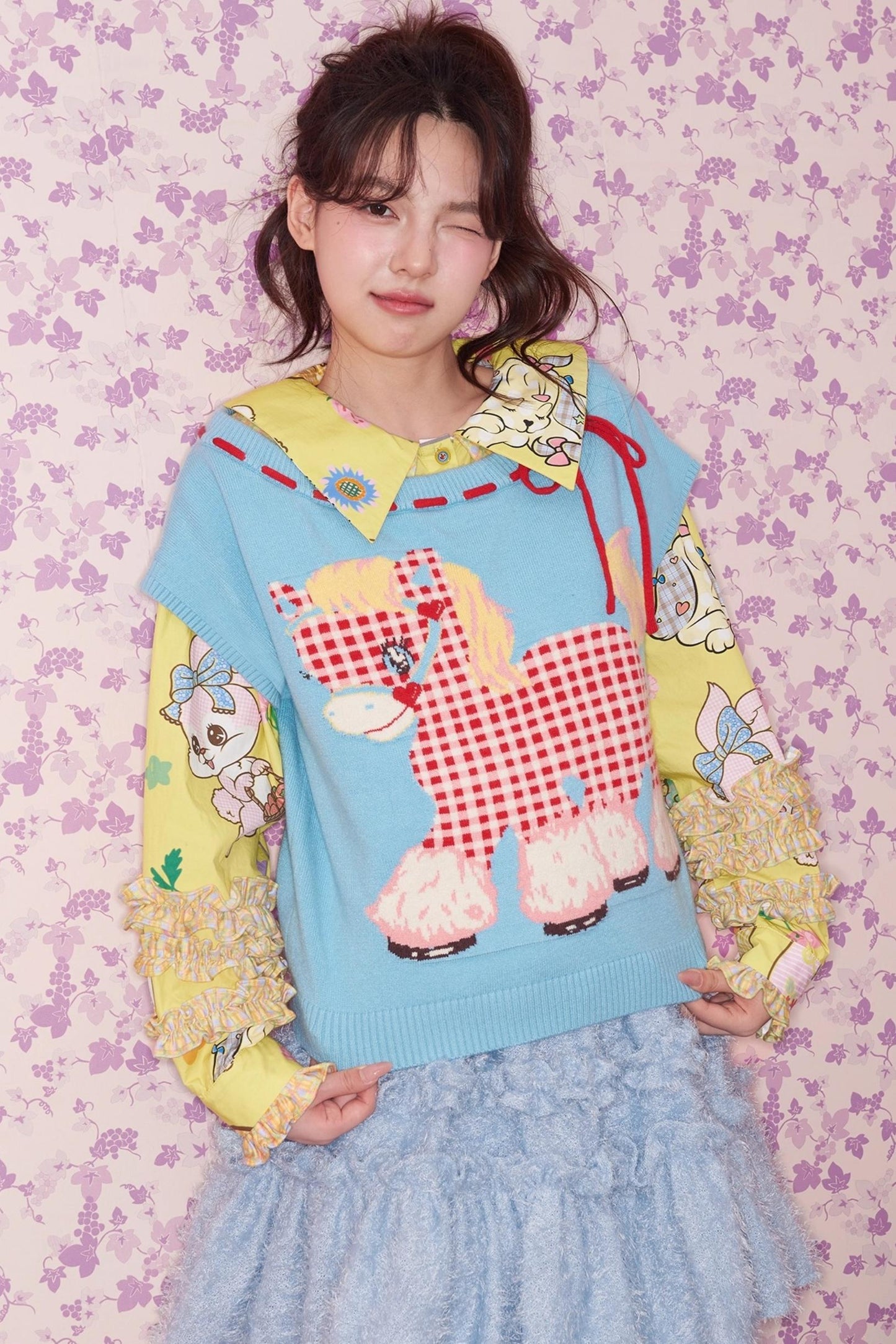 Plaid Pony Knitted Vest