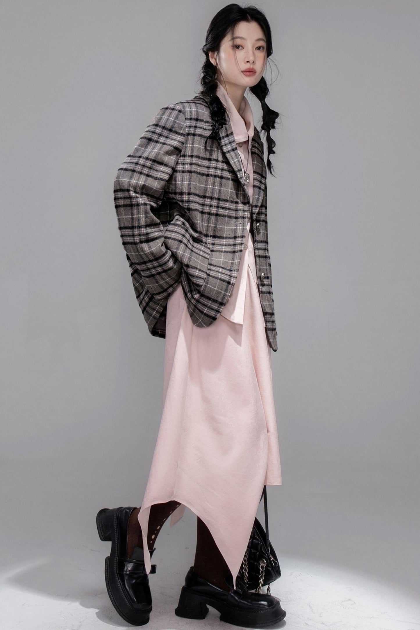 Wool Plaid Patchwork Tweed Jacket