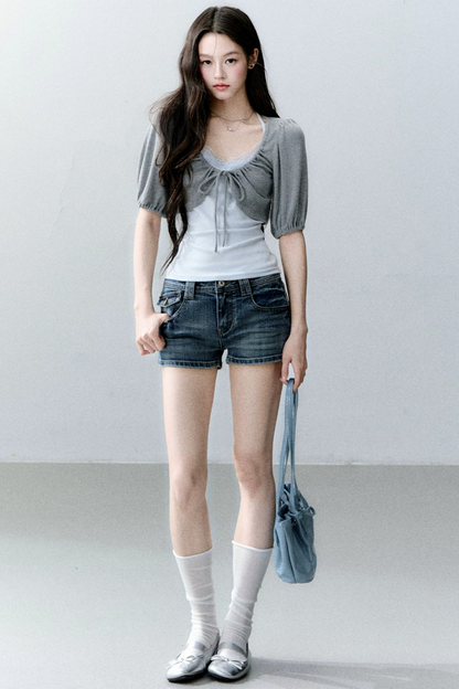 Retro Denim Straight-Leg Shorts