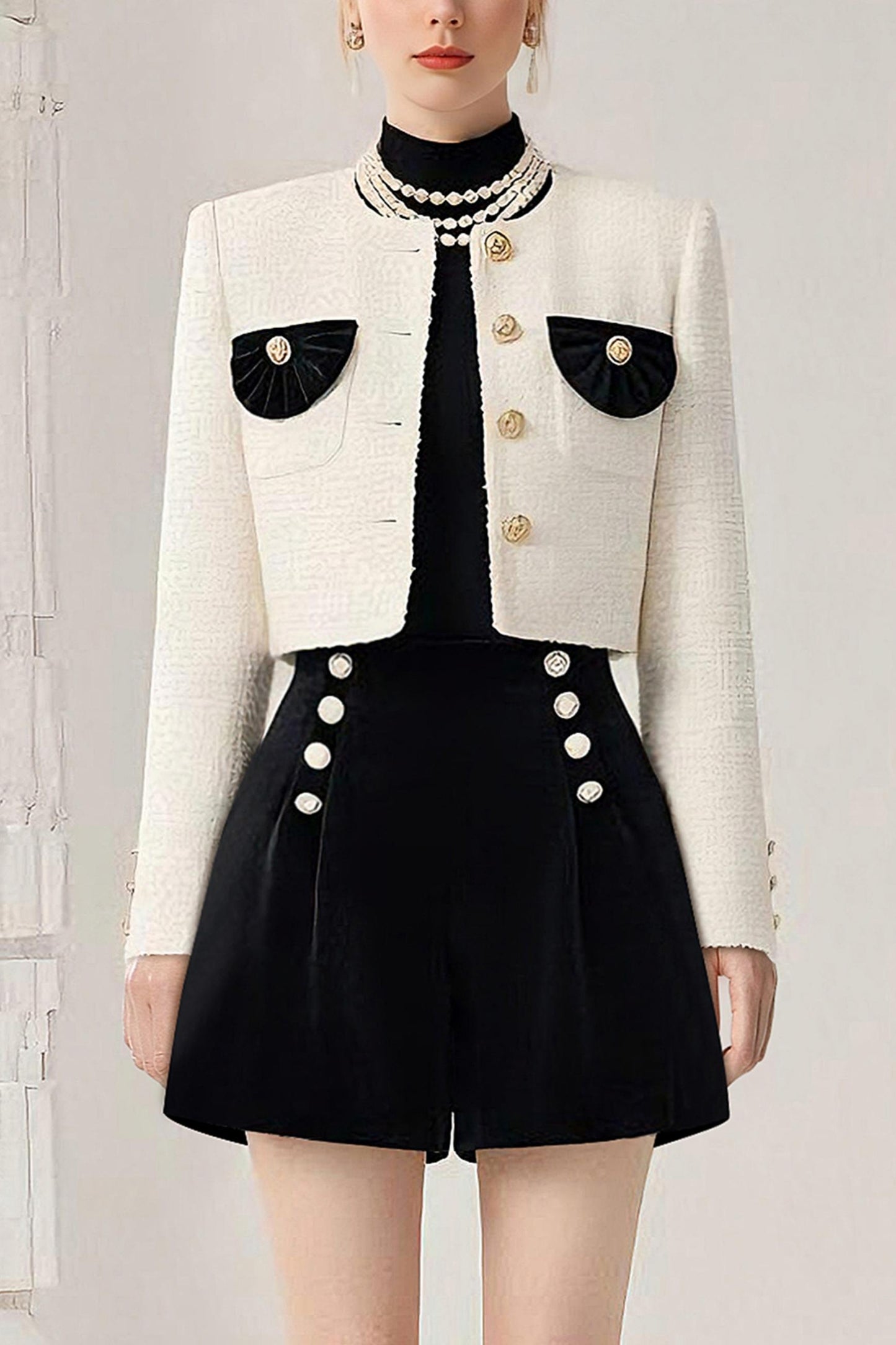 Velvet Studded Jacket Shorts Set-Up