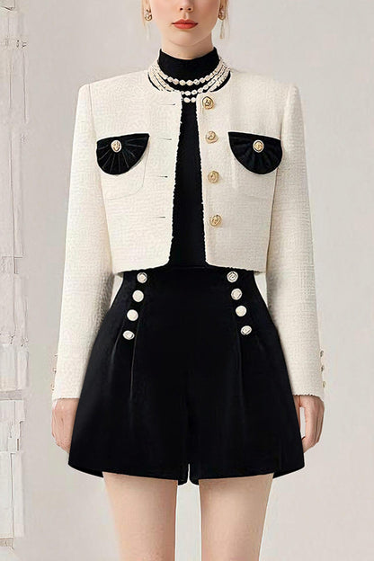 Velvet Studded Jacket Shorts Set-Up