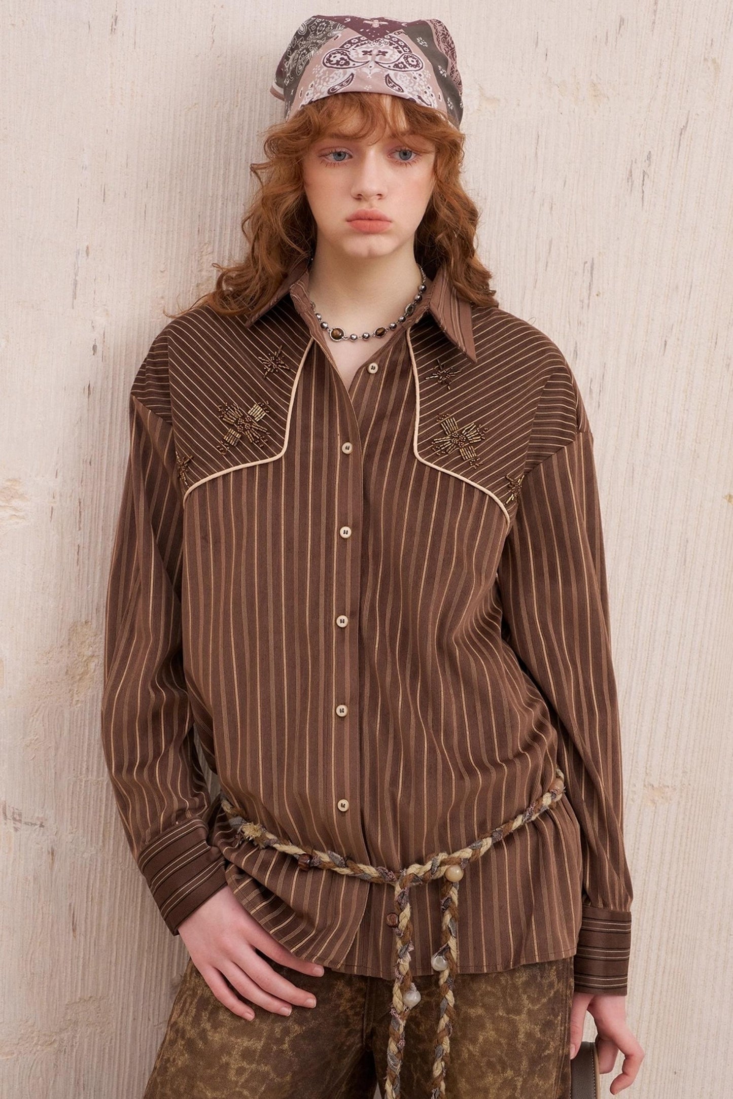 Suede Beaded Embroidered Shirt