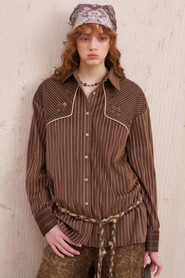 Suede Beaded Embroidered Shirt