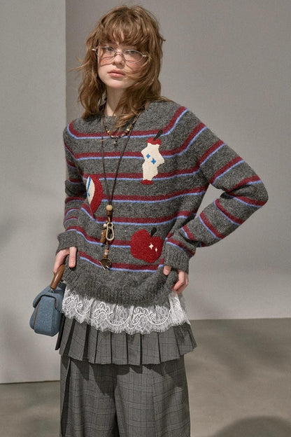 Apple Striped Crew Neck Sweater