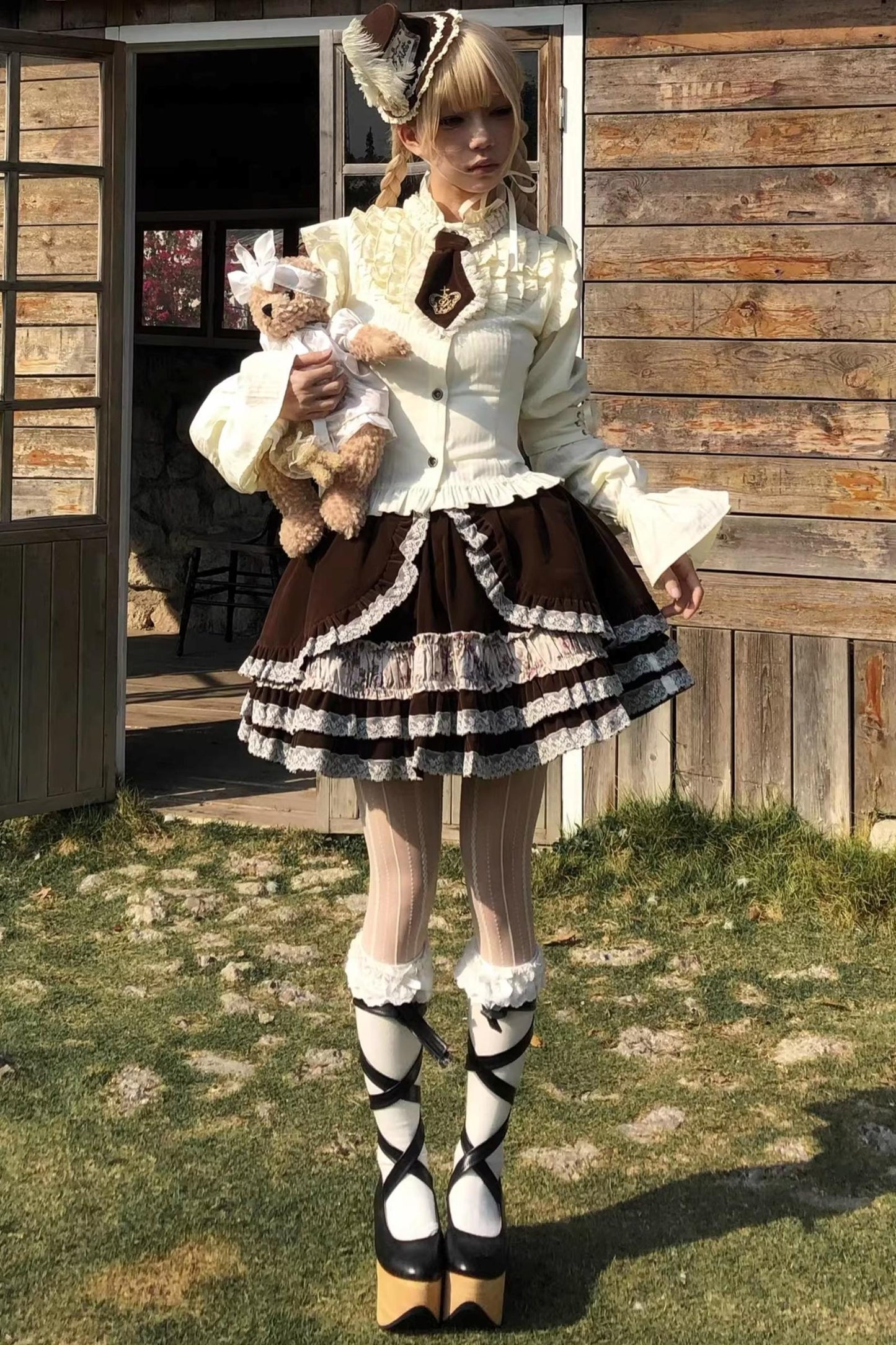 Beige Lace Trim Shirt