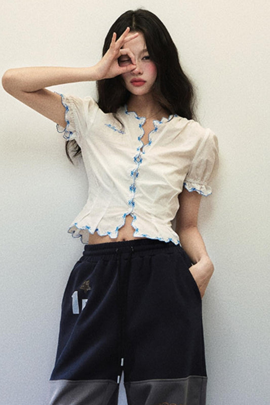 Summer V-Neck Lace Bow Top