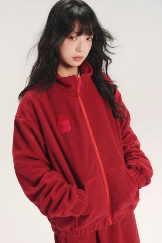 Color-Block Embroidery Fleece Jacket