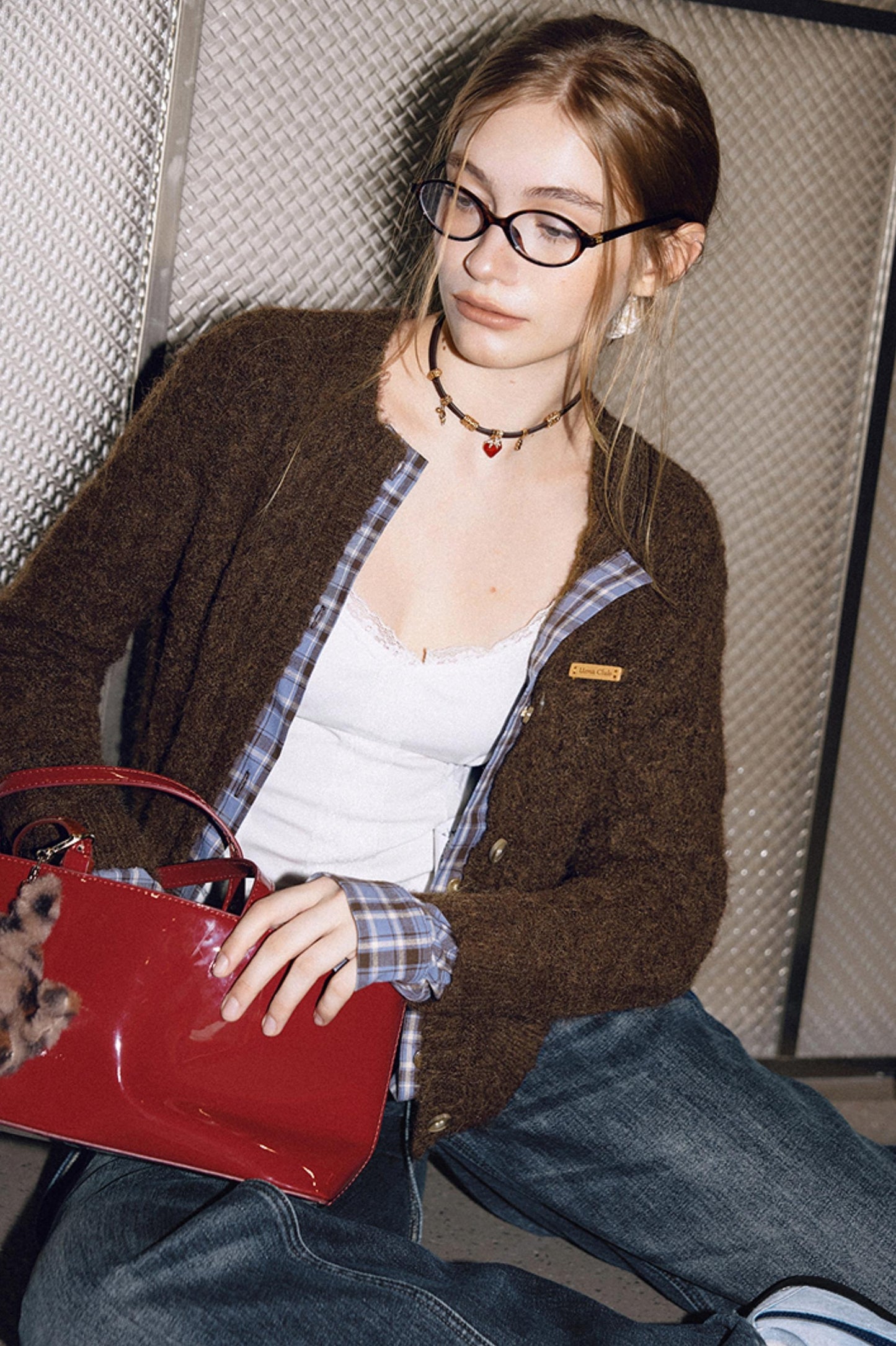 Plaid Wool Knit Cardigan