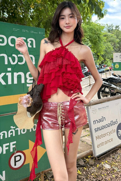 Chiffon Lace Top Shorts Set-Up