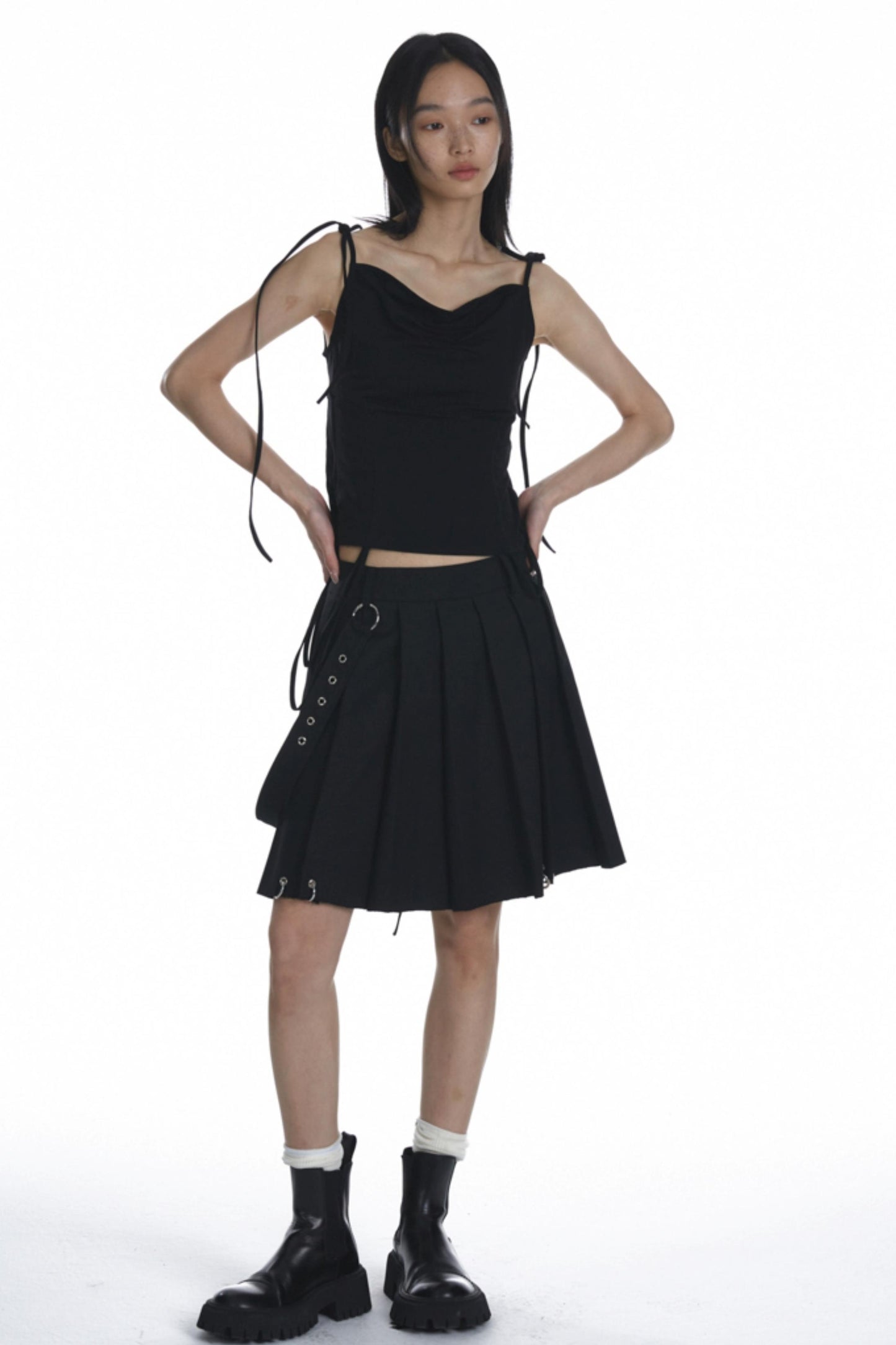Black Pleated Halter Skirt