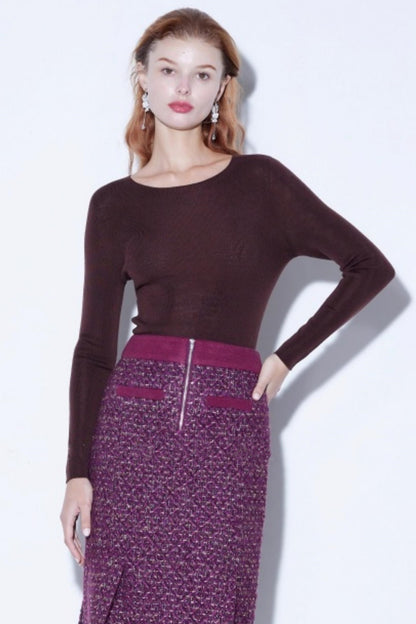 Fine Wool Collarbone Knit Sweater