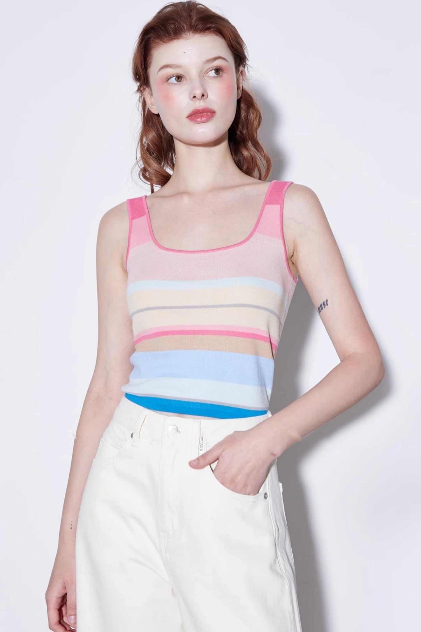 Summer Stripe Silk-Lycra Knit Vest