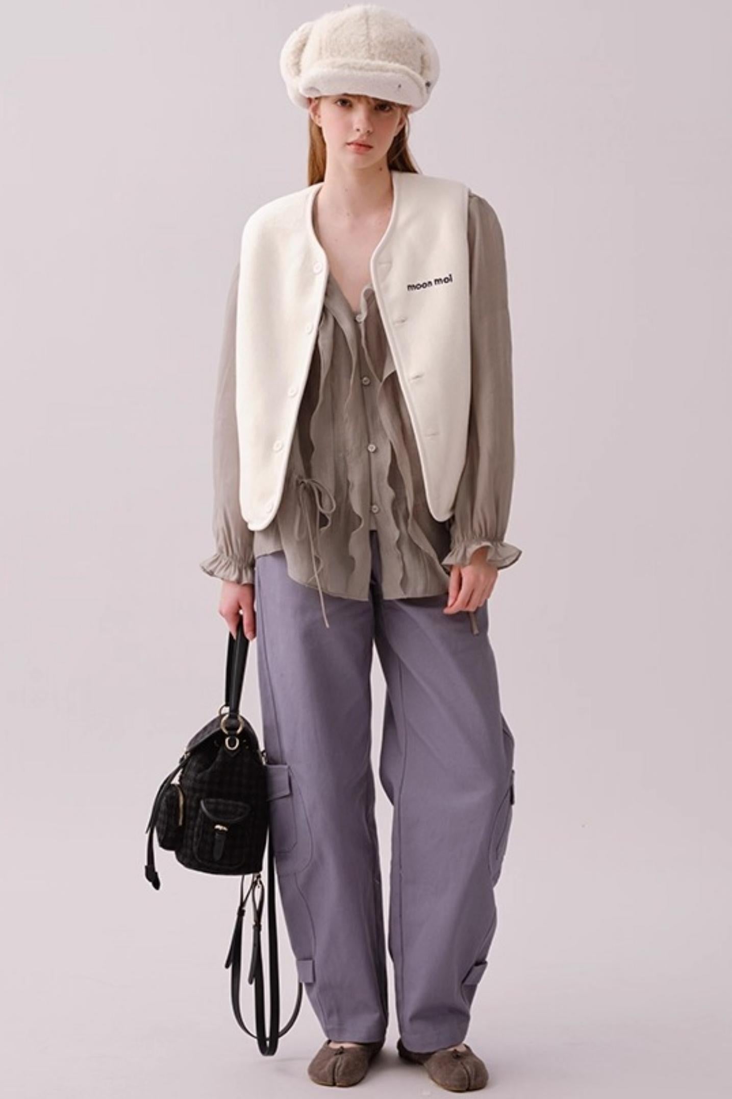 Lyocell Ruffled V-Neck Shirt