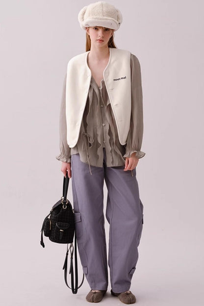 Lyocell Ruffled V-Neck Shirt