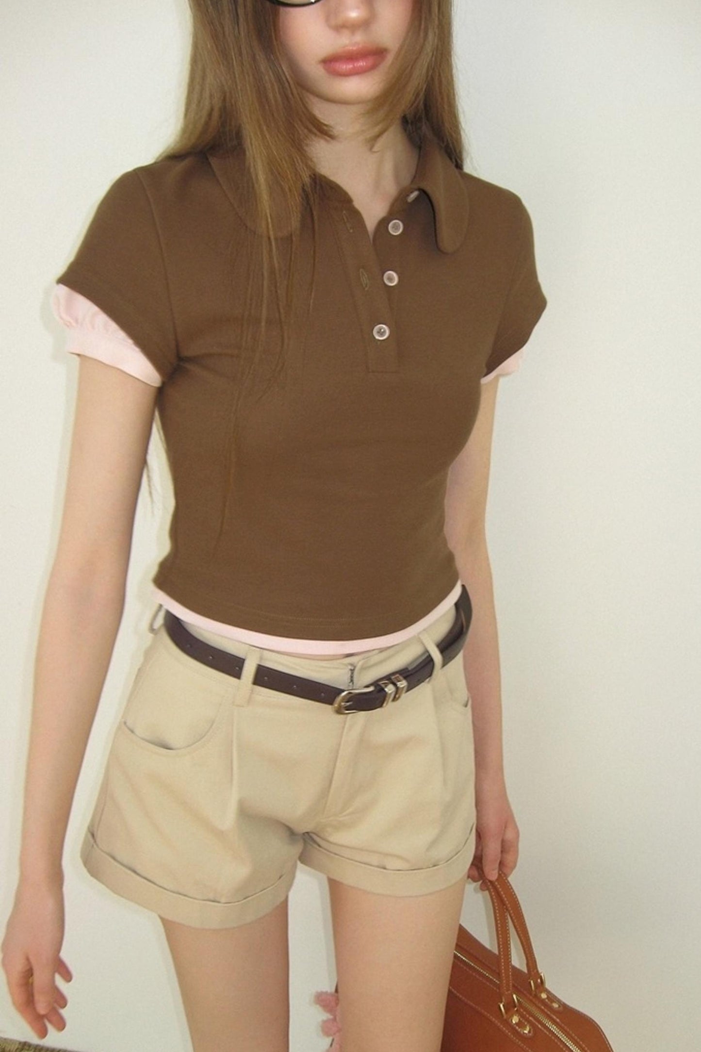 Contrast Fake Two-Piece Crew Neck T-shirt