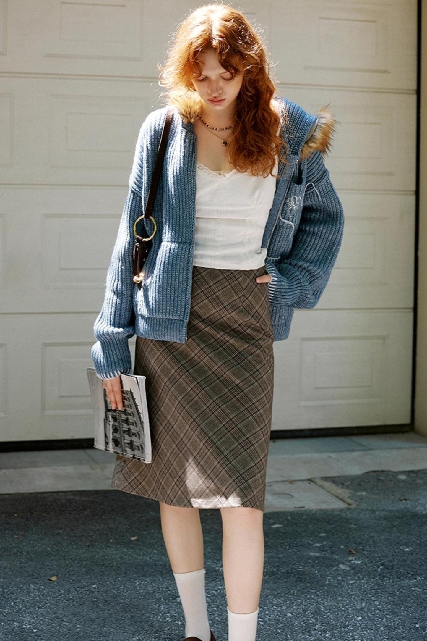 Fur Collar Cable Knit Cardigan