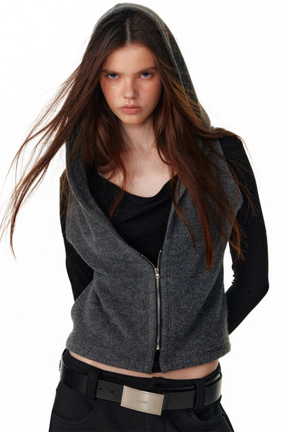 Vintage Hooded Knit Cardigan Top