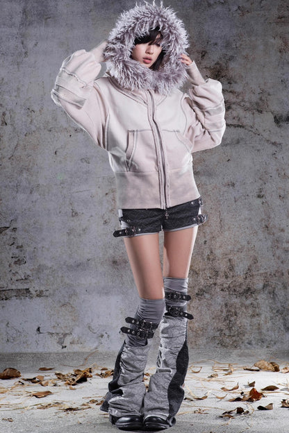 Vintage Lantern Sleeve Hooded Jacket