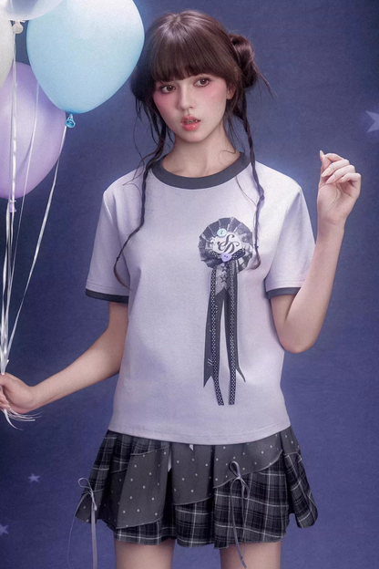 Light Purple Floral Ribbon Top