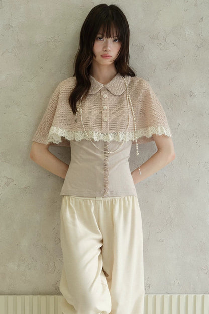 Pink Shawl-Style Cape Knit Top