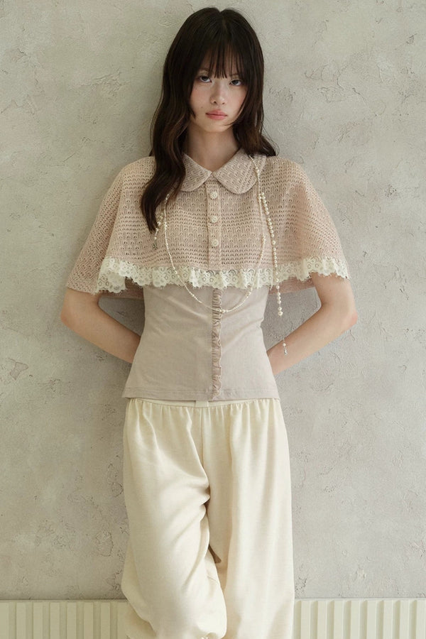 Pink Shawl-Style Cape Knit Top