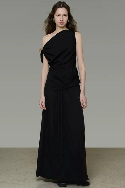 Asymmetrical Black A-Line Dress