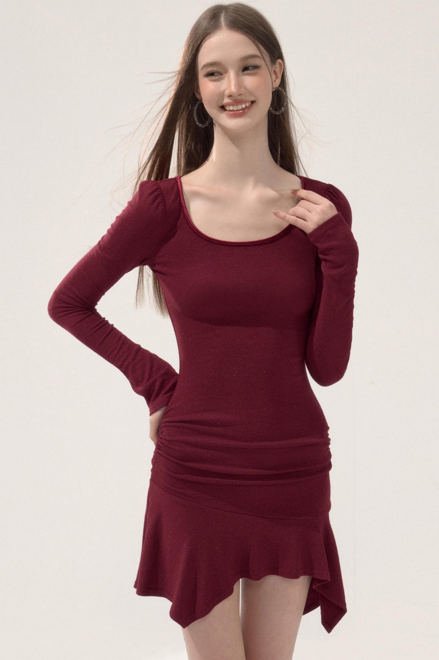 Ruffled Elastic Slim Dress