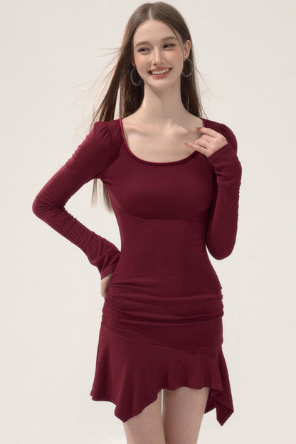 Ruffled Elastic Slim Dress