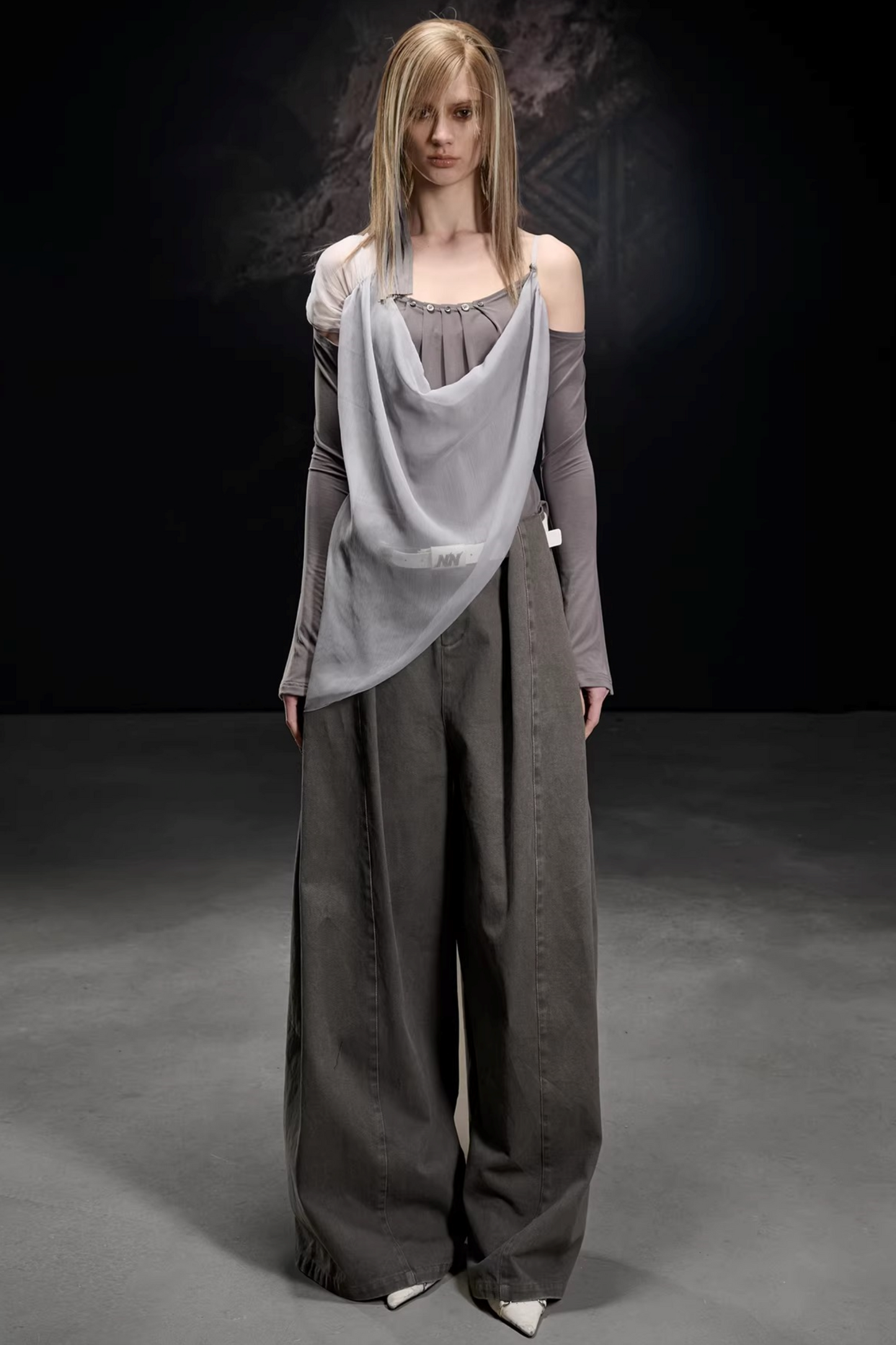 Chiffon-Patchwork-Bluse mit asymmetrischem Schnitt