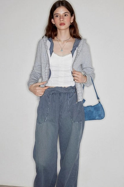 Fake Two-Piece Raglan Sleeve Hooded Jacket