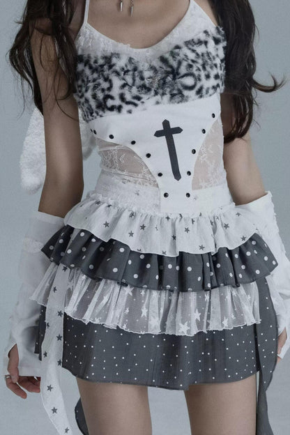 Star Polka Dot Layered Skirt