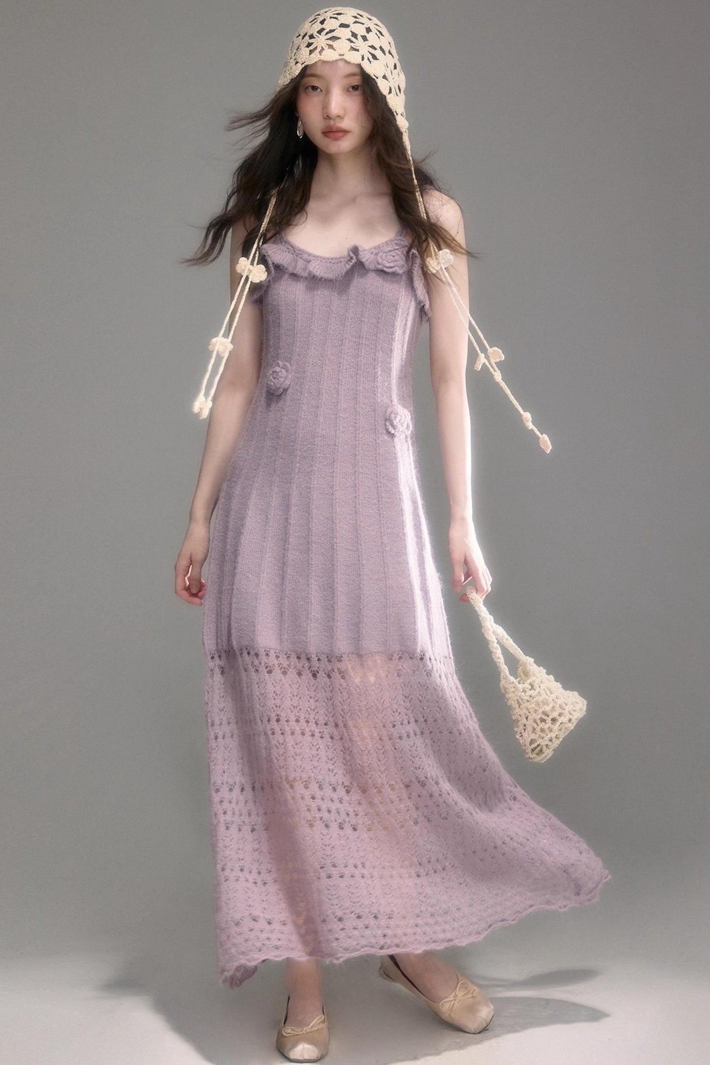 Crochet Knit Camisole Dress Cardigan Set-Up