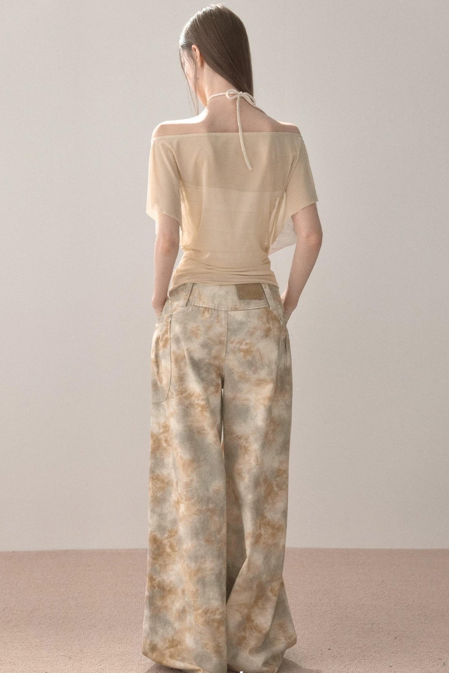 Gradient Wide-Leg Ripped Pants