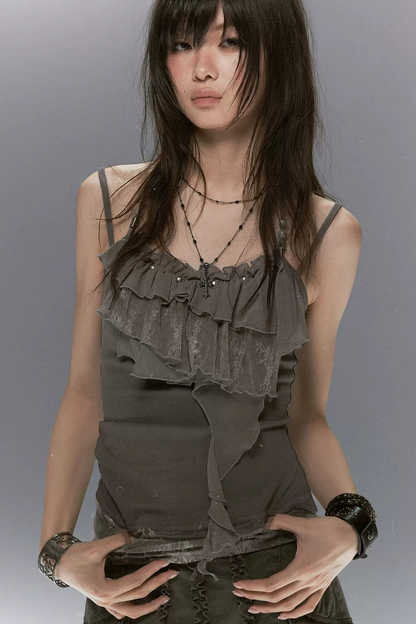 Tie-Dye Beaded Lace Camisole Top