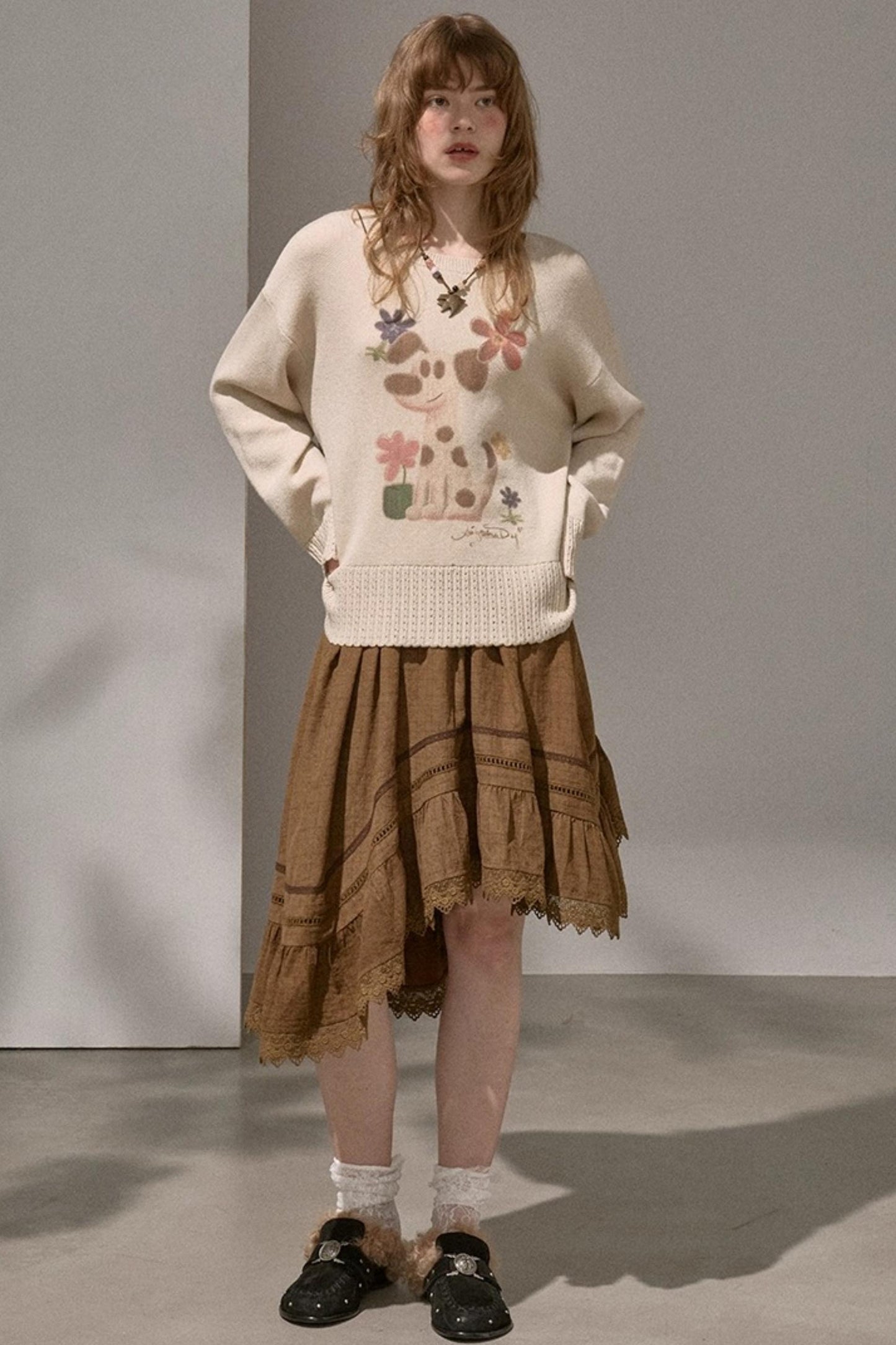 Wave Stitching Plaid Midi Skirt