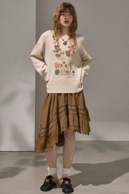 Wave Stitching Plaid Midi Skirt