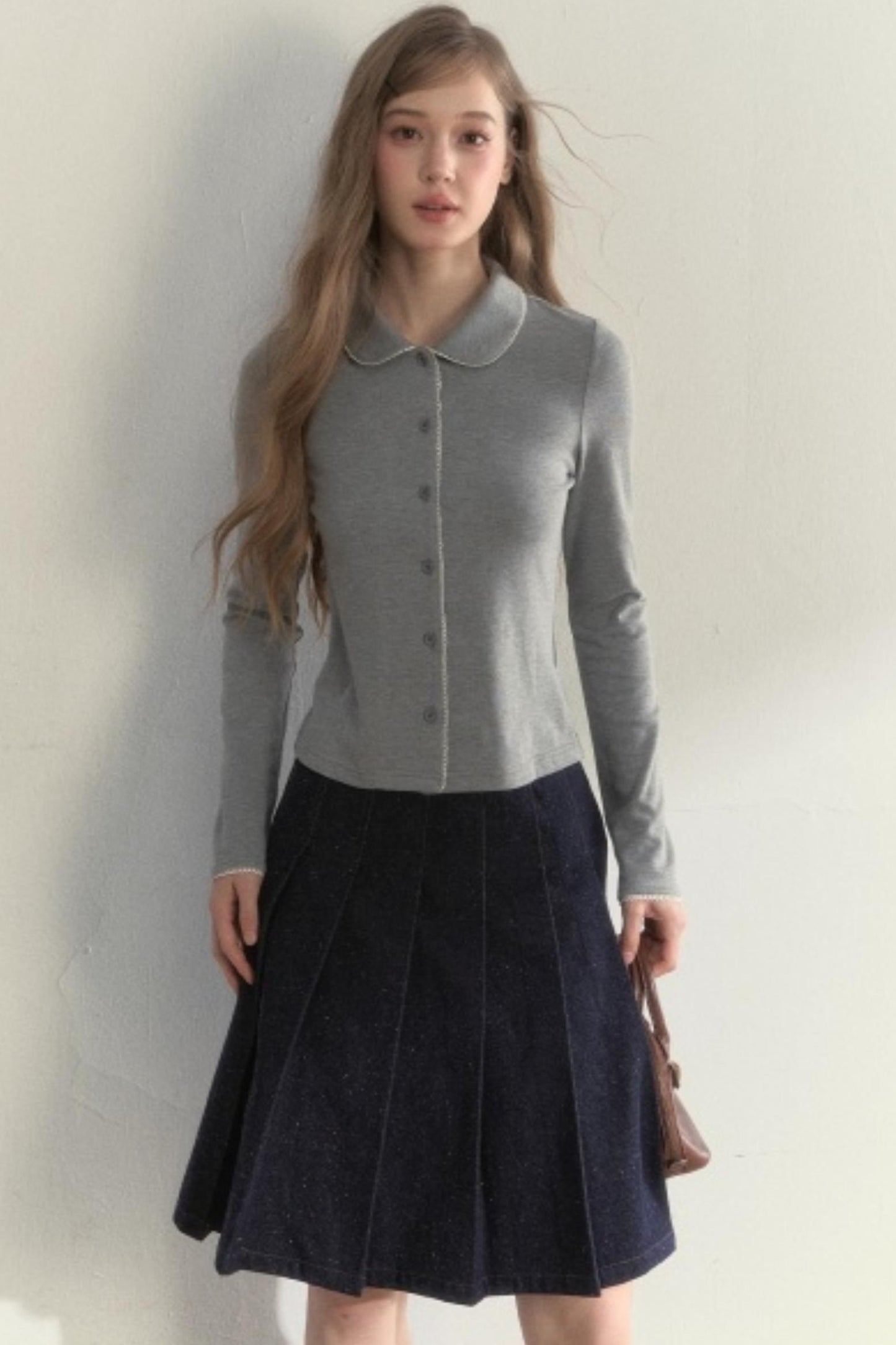 Pink and Gray Doll Collar Top