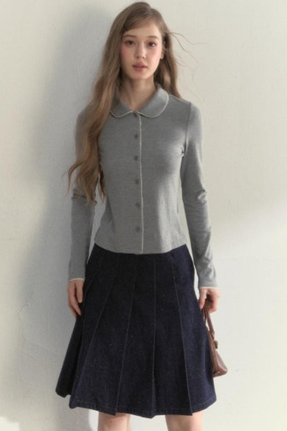 Pink and Gray Doll Collar Top