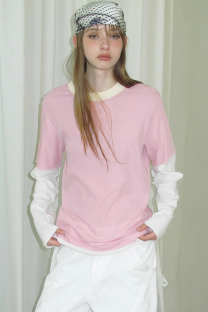 Fake Two-Piece Contrast Long Sleeve T-shirt