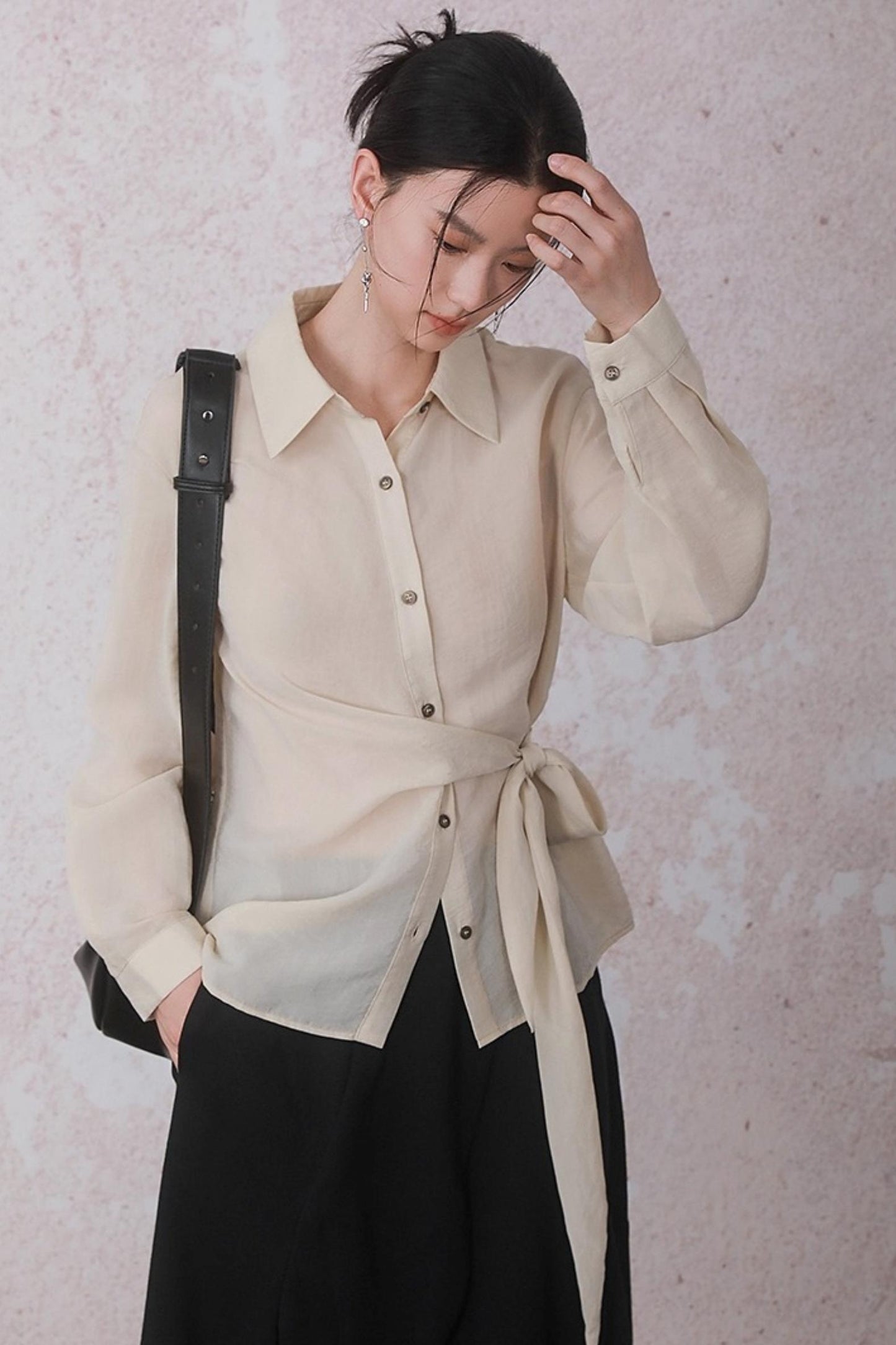 Apricot Color Strap Wrap Shirt