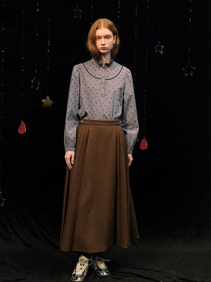 Tweed short jacket long pleated skirt suit