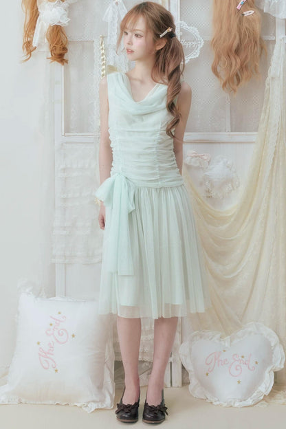 Abito verde menta plissettato in tulle